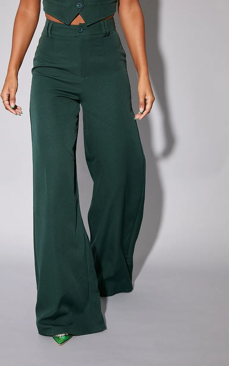 slim fit dress slacks Day at The Office Dark Green Wide Leg Trousers, Small - The Mint Julep Boutique main image 0