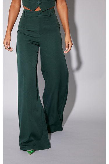 Dark Green Woven Double Belt Loop Suit Trousers