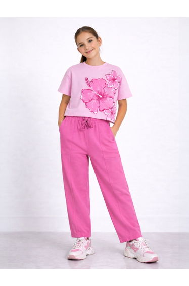 Girls Floral Print Boxy T-Shirt and Pants Set