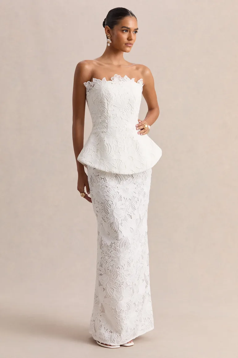 Delvine | White Lace Bandeau Corset Maxi Dress - 3