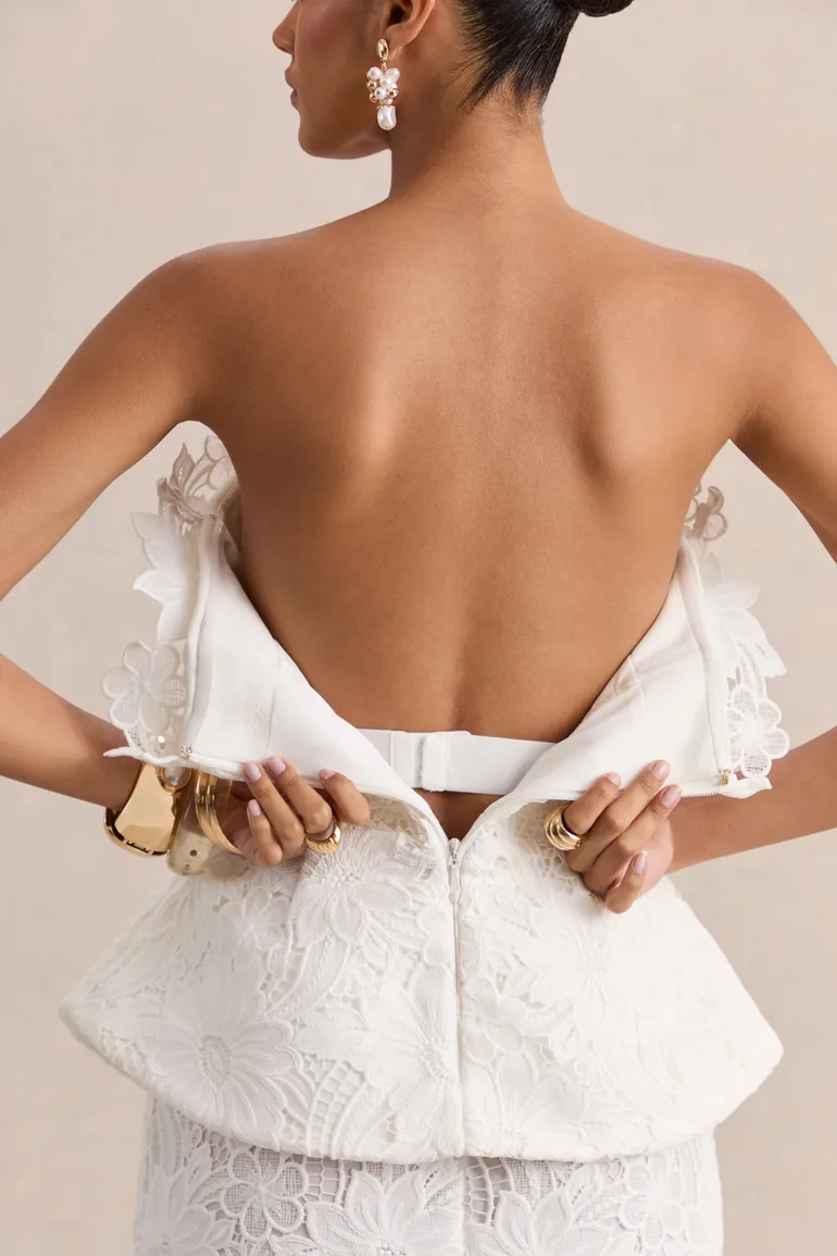 Delvine | White Lace Bandeau Corset Maxi Dress - 4