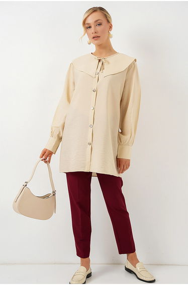 BDART Long Loose Fit Blouse with Baby Collar and Bow Detail