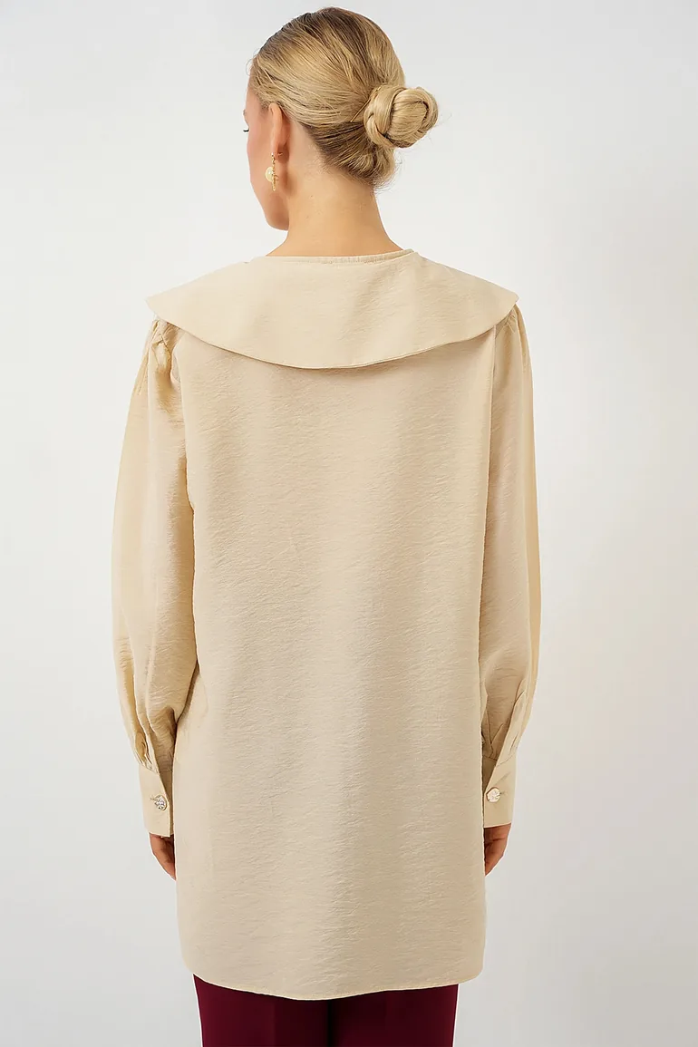 BDART Long Loose Fit Blouse with Baby Collar and Bow Detail - 5