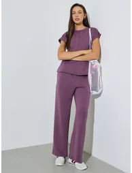 Purple Solid Round Neck T-Shirt and Joggers Co-ord Set