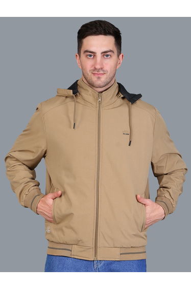 Men Brown Casual Hooded Jacket
