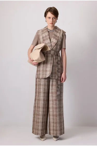 PLAID LINEN VEST TROUSERS SUIT