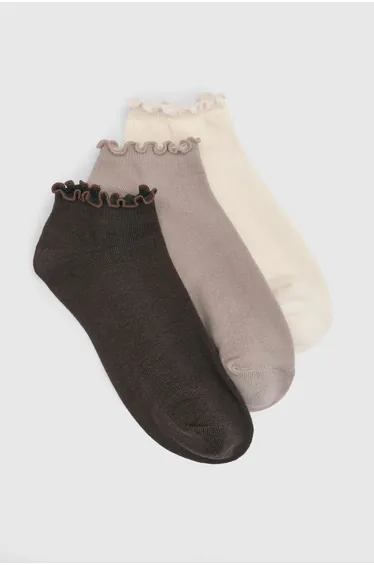Ribbed Frilled Trim Trainer Socks 3 Pack - beige