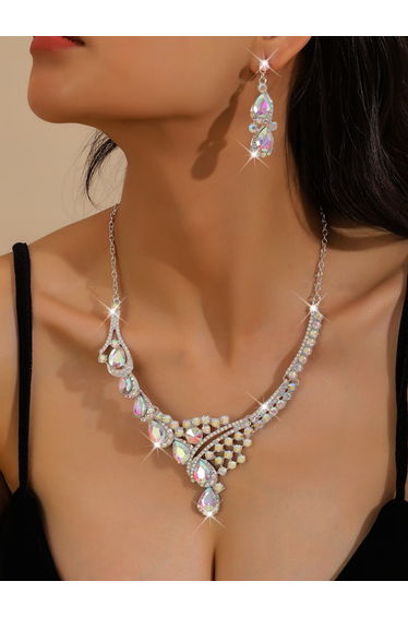 2-Piece Embellished Rhinestone Drop Necklace and Earrings Jewelry Set