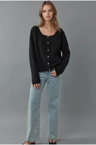 Ultra Soft Crew Neck Buttoned Dual-use Cardigan