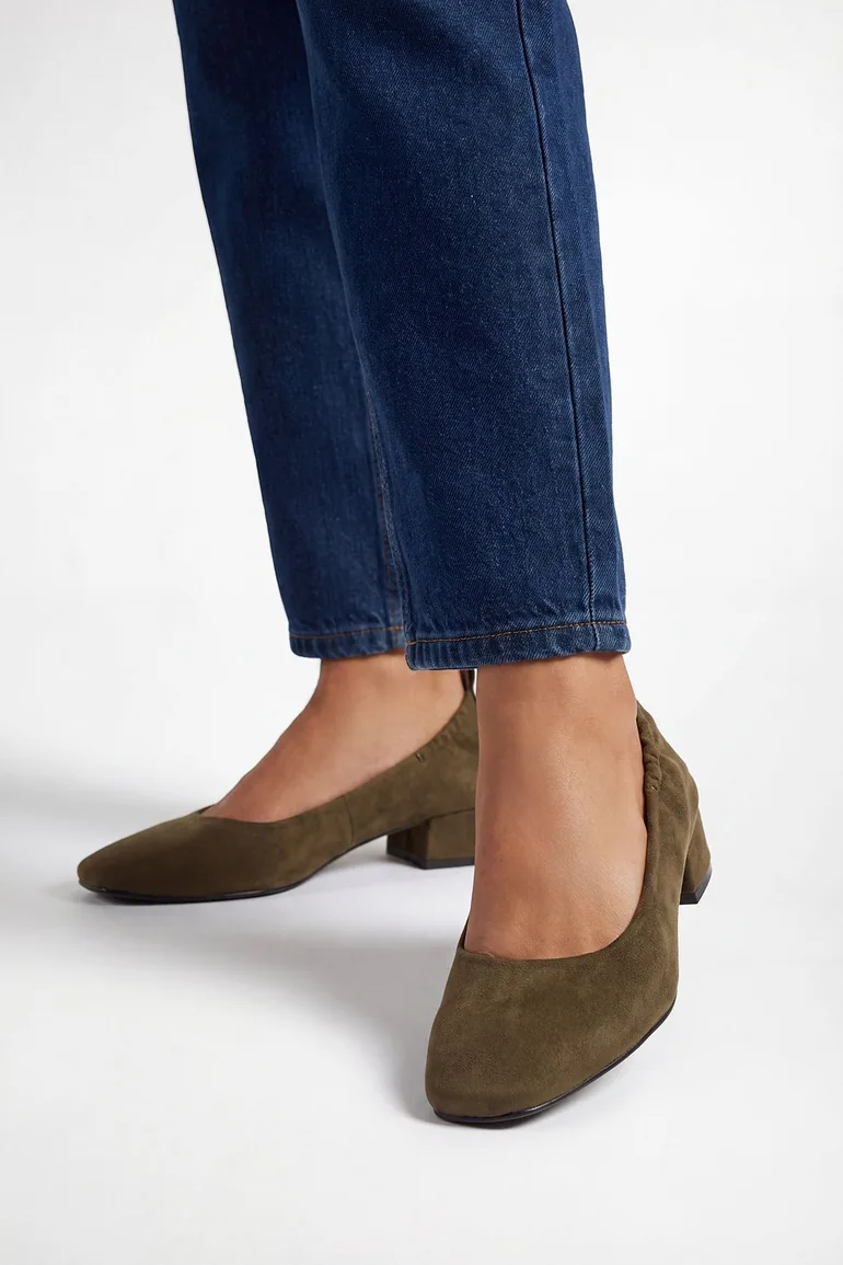 Layla Faux Suede Elasticated Back Low Block Heel Ballet Pumps