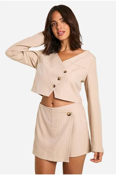 Pinstripe Wrap Front Tailored Skort