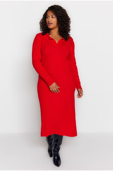 Red Polo Neck Knitwear Dress