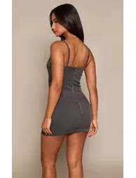 Petite Charcoal Pinstripe Strappy Belt Detail Mini Dress - 1
