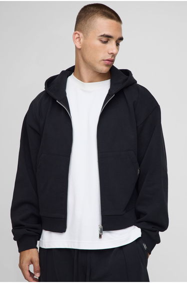 Premium Man Script Heavyweight Shrunken Fit Zip Through Hoodie