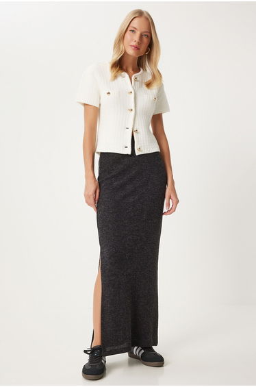 Women's Anthracite Slit Long Knitted Skirt