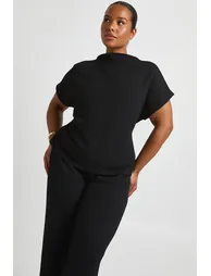 Plus Crinkle Tie Back Top Wide Leg Trouser Co ord - black - 2