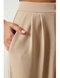 Women's Cream Pleated Palazzo Trousers - 4