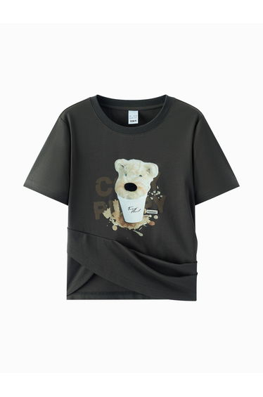 Women's Dog Graphic Twist Detail T-Shirt