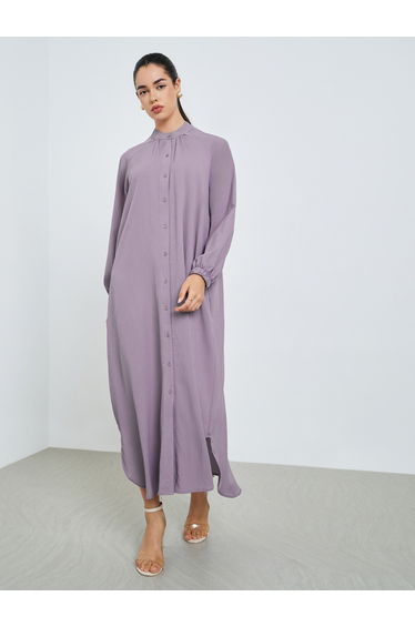Women Purple Buttoned A-Line Crepe Jalabiya