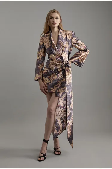 Petite Metallic Floral Tailored Blazer Mini Dress