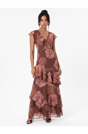 Anaya With Love Recycled Floral Print Faux Wrap Ruffle Maxi Dress