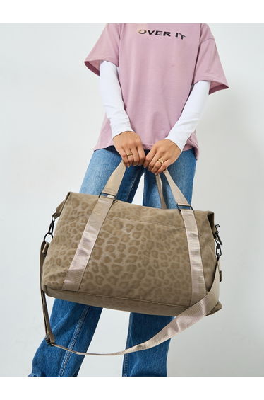 Khaki Leopard Print Gym Bag