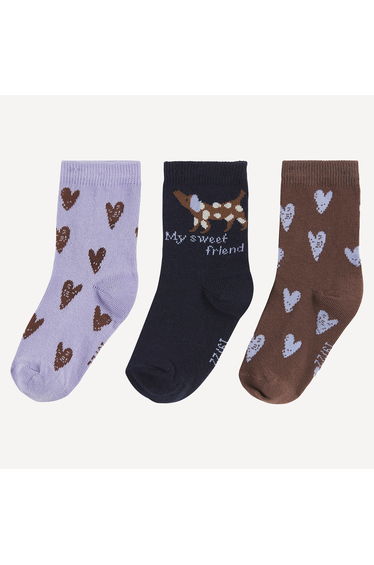 Socks with Hearts and Dog Motif in Pack of 3 Pairs