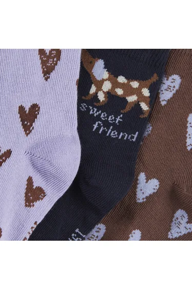 Socks with Hearts and Dog Motif in Pack of 3 Pairs