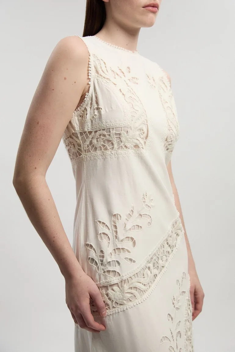 Cutwork And Embroidery Linen Viscose Woven Dress - 2