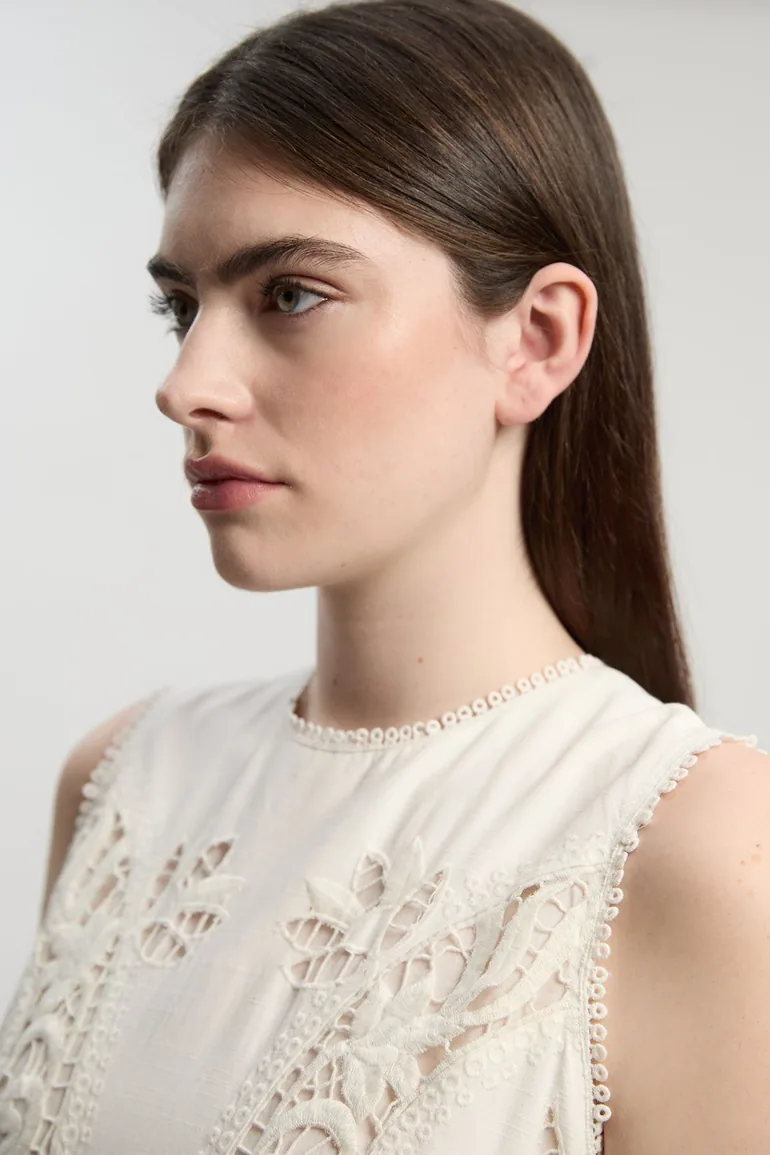 Cutwork And Embroidery Linen Viscose Woven Dress - 1