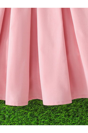 Pink Box Pleated Puff Sleeve Dress with Hat