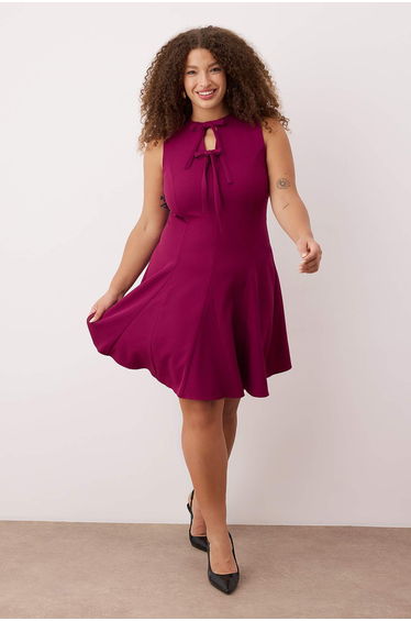 Plum Bow A-Line/Waist Open Mini Woven Plus Size Dress