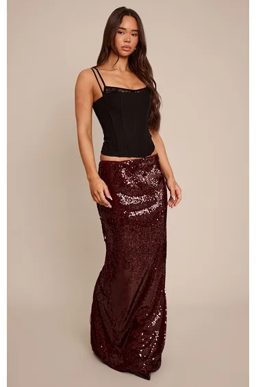 Burgundy Sequin Maxi Skirt