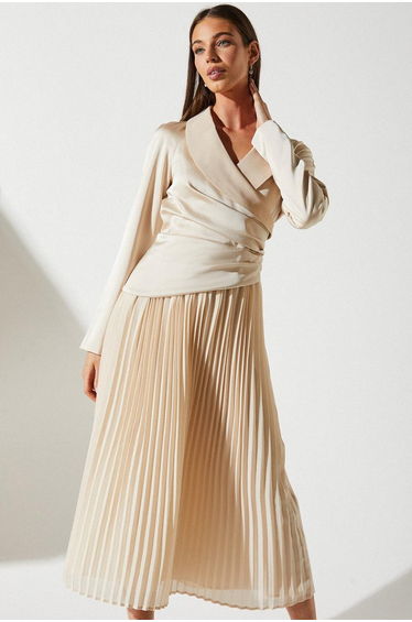 Tailored Pleat Skirt Midaxi Dress