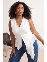 Ecru V-Neck Lace Detailed Thin Summer Knitwear Blouse - 1