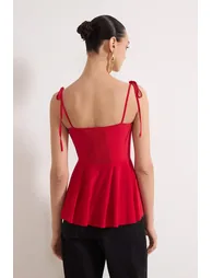 Red Chest Detailed Knitted New Year Blouse - 3