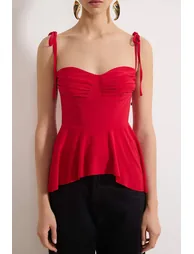 Red Chest Detailed Knitted New Year Blouse - 2