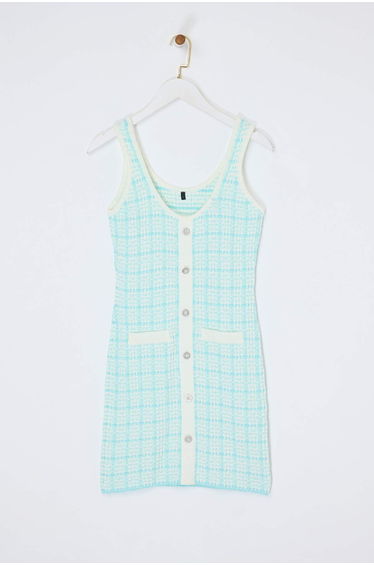 Mint Short / Mini Knitwear Tweed Look Glitter Dress