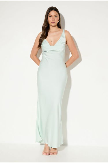 Premium Satin Cowl Neck Fishtail Maxi Bridesmaid Dress