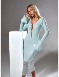 Sian Sequin Backless Midi Dress In Teal - 2