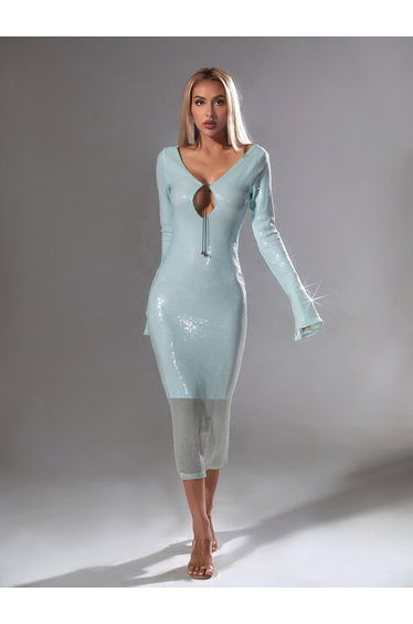 Sian Sequin Backless Midi Dress In Teal