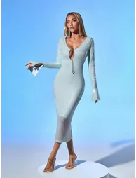 Sian Sequin Backless Midi Dress In Teal - 3