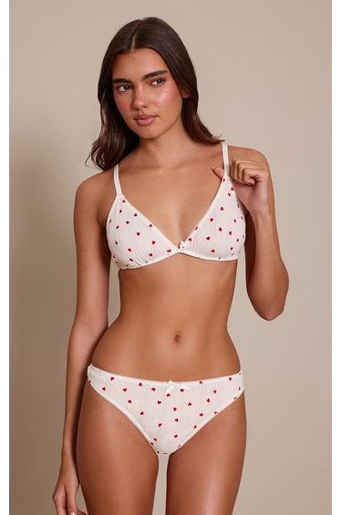 Red Heart Print Pointelle Thong