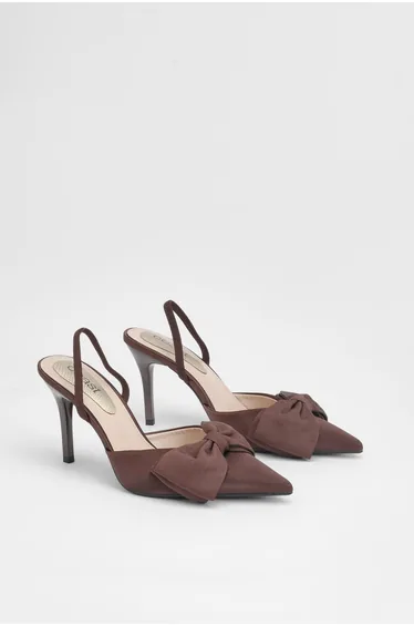Macey Satin Slingback High Heel Bow Detail Court Shoes