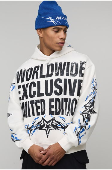 Oversized Boxy Worldwide Exclusive Flame Hoodie - ecru
