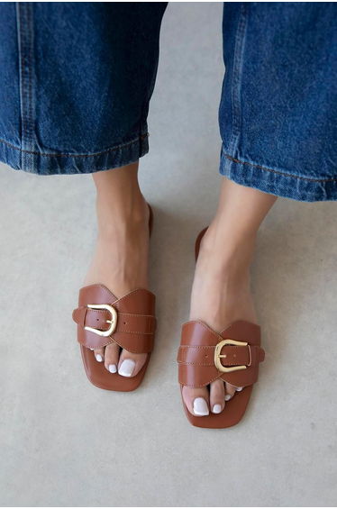 Pablo Women's Casual Leather Slippers Tan