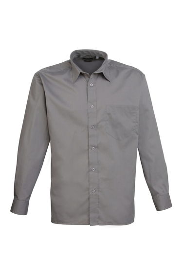 Premier Mens Long Sleeve Formal Plain Work Poplin Shirt - Dark Grey