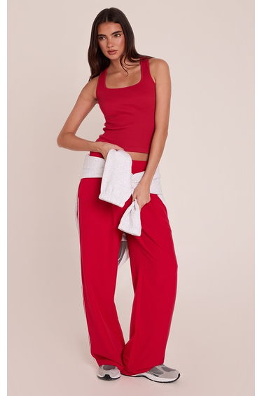 Red Contour Rib Scoop Neck Fitted Vest Top