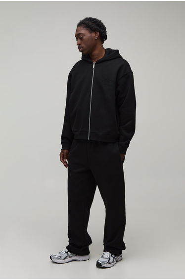 Straight Fit Heavyweight Embroidered Jogger - black