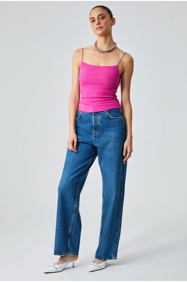 Ayane Women's Organic Cotton Twill Stretch Fabric Spaghetti Strap Pink Blouse
